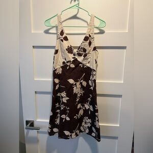 Abercrombie & Fitch Brown and Cream Linen Mini Dress